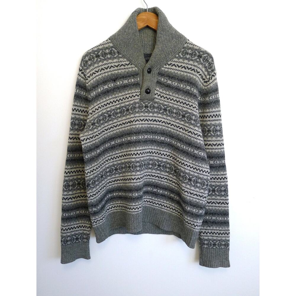 VINTAGE J.CREW Fair Isle Shawl Collar Elbow Patch Wool Lambswool Sweater M $188